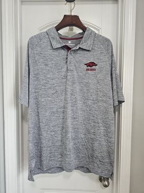 Colosseum Heather Gray Polo with Arkansas Razorback Logo